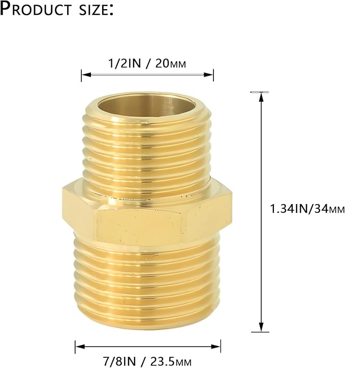Brass 1/2"x7/8" or 15/16" Double Male Splitter | Double male extension - Image 7