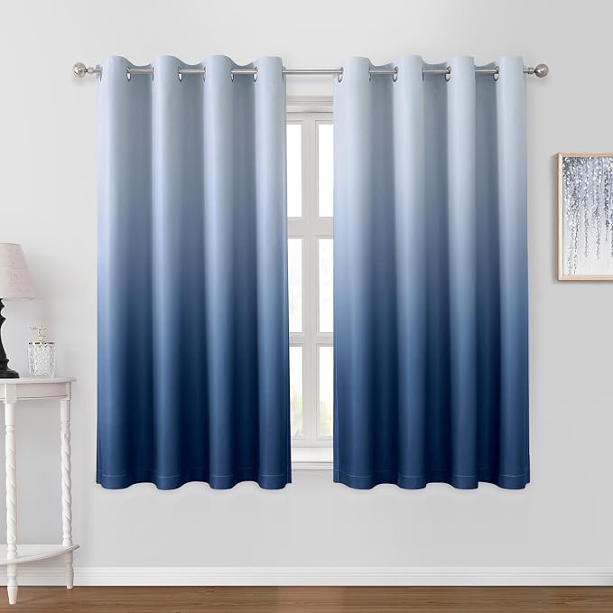 HOMEIDEAS Navy Blue Ombre 100% Blackout 52W x 63L 2 Panels | Gradient, Room by HOMEIDEAS