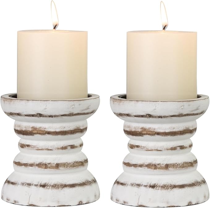 Candle Holder for Pillar Candle Set of 2, Farmhouse Wood Candle Holder by CEDARLUX