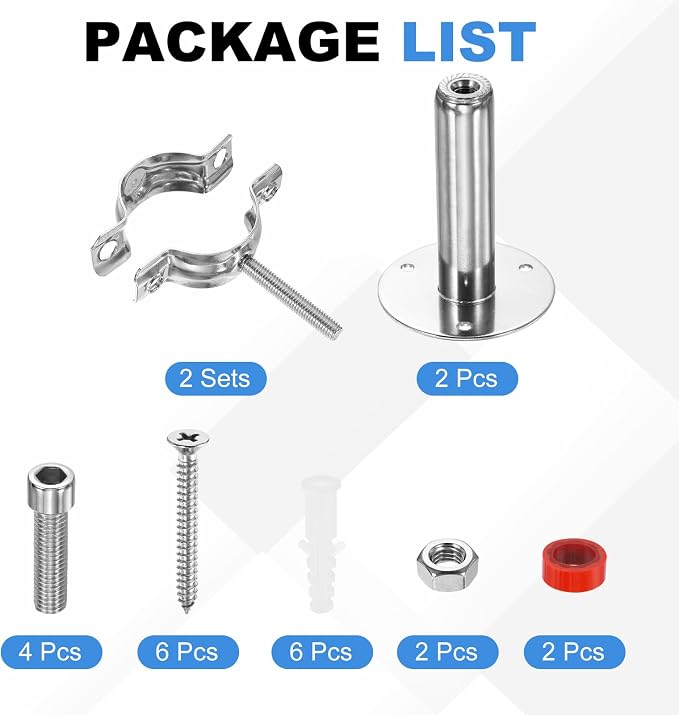 HARFINGTON 2 Set Wall Mount Ceiling Mount Pipe Supports 304 Stainless Steel - Image 3