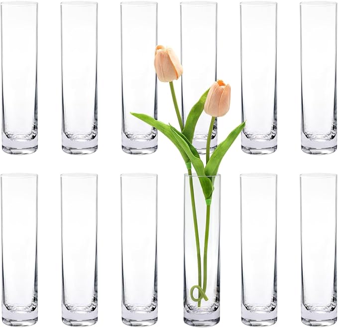 Glass Cylinder Bud Vases for Centerpieces, Handmade Slim Flower Vases Wedding by ZHAOHAI