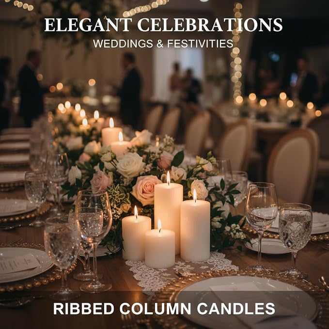 Ribbed Pillar Candles, Large Mixed Soy Wax Scented Pillar Candles | Aesthetic - Image 9