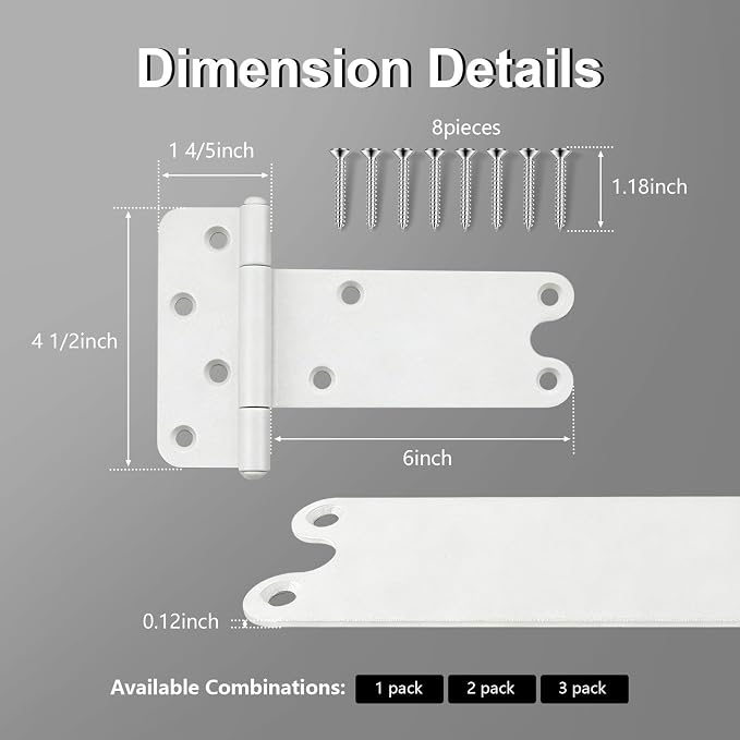 2 Pack 6" Door Hinges, 280 Lbs Capacity Heavy Duty Gate Hinges | Matte white - Image 2