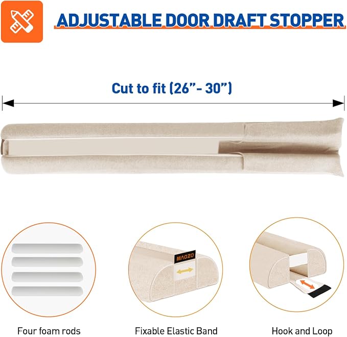 MAGZO Under Door Draft Stopper, 30 Inch Adjustable Door Gap Filler, Dust & - Image 3