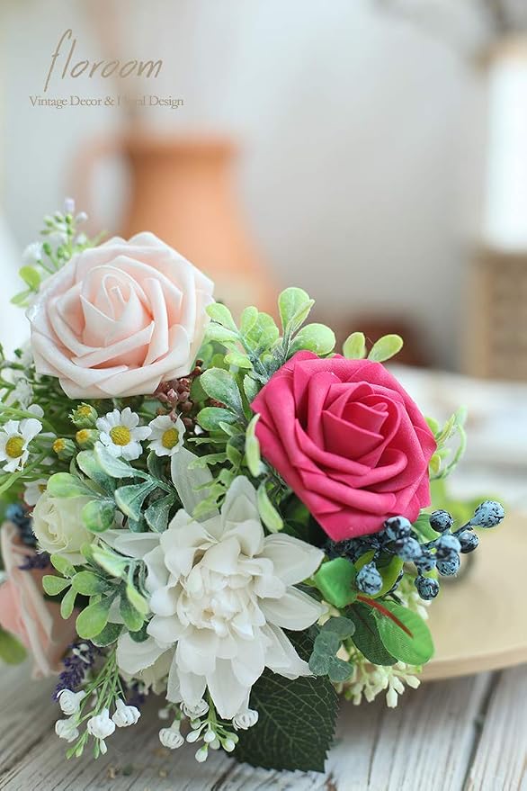 Artificial Flowers 50pcs Real Looking Fuchsia Foam Fake Roses - Image 4