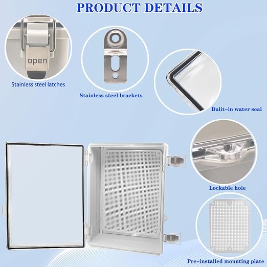 Waterproof Electrical Box, IP67 Junction Box Stainless Steel Latch Hinged Clear - Image 3