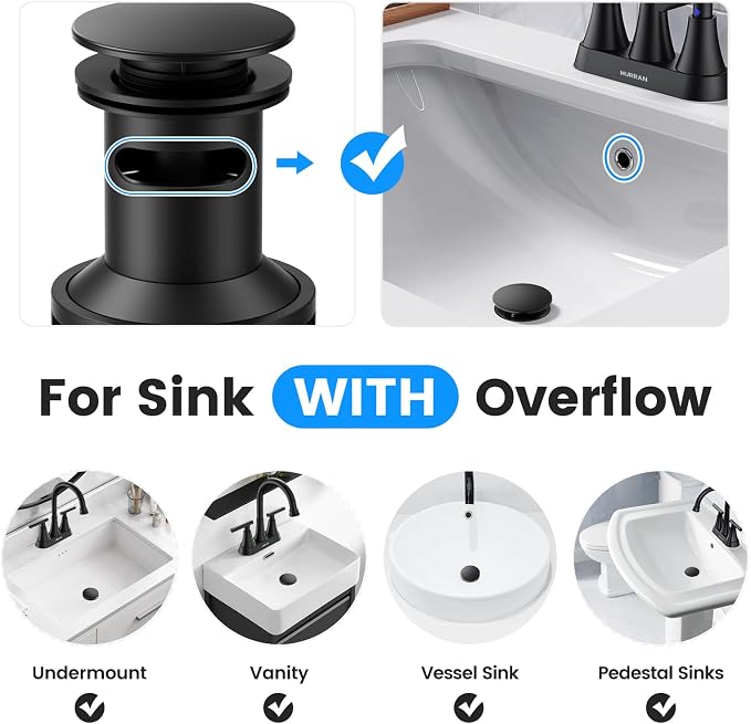 Bathroom Sink Drain with Overflow with Hair Catcher Anti-Clog Sink Strainer - Image 3