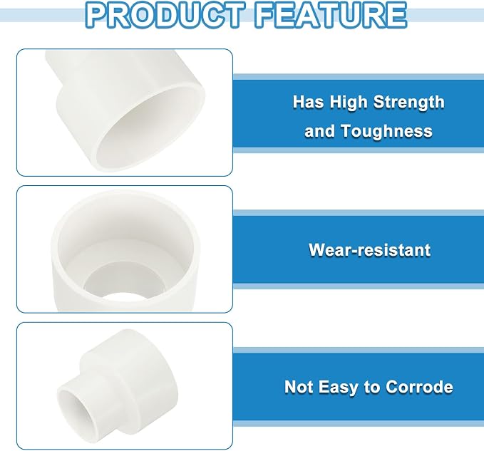 uxcell 2 Pcs UPVC Reducer Pipe Fitting, 2-1/2"x1-1/2" PVC Straight Pipe - Image 3