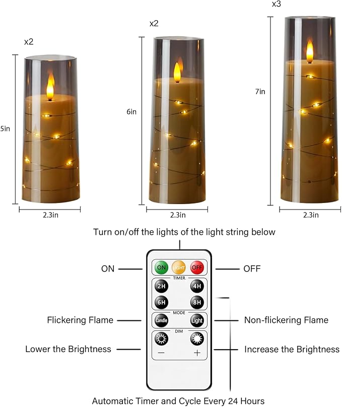 Eebuss Flameless Candles with Embedded Star String, Battery Operated LED Pillar - Image 5