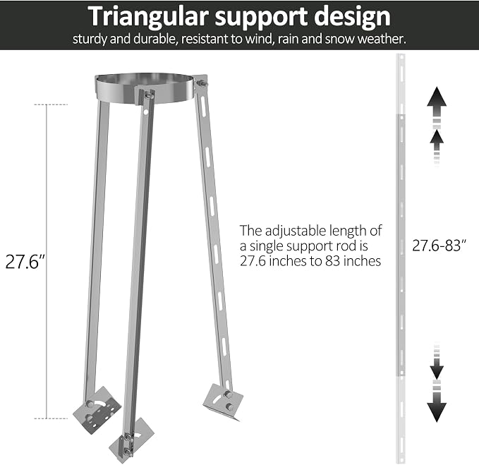 Adjustable Stainless Steel Chimney Roof Support Bracket Kit, 6 Inch Extended - Image 3