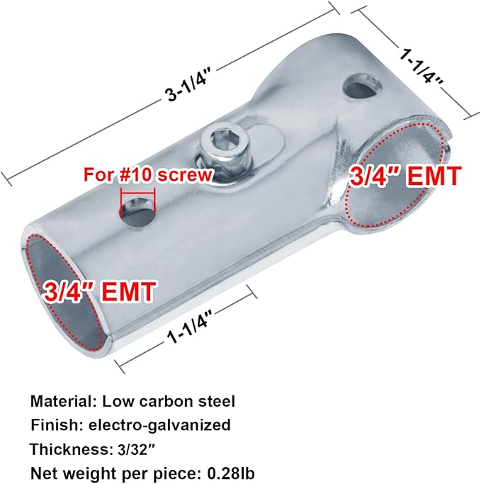10 Sets T Pipe Connectors Tee Clamps, Fits 3/4" EMT Conduit Directly | Adapter - Image 3