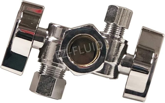 EZ-Fluid 5/8" Comp O.D X 1/4" Comp X 3/8" Comp 1/4 Turn Double Metal Two by EZ-FLUIDPlumbingProducts