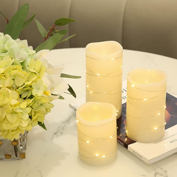 H-BLOSSOM Flickering Flameless Candles Ivory Real Wax Pillar - Image 5
