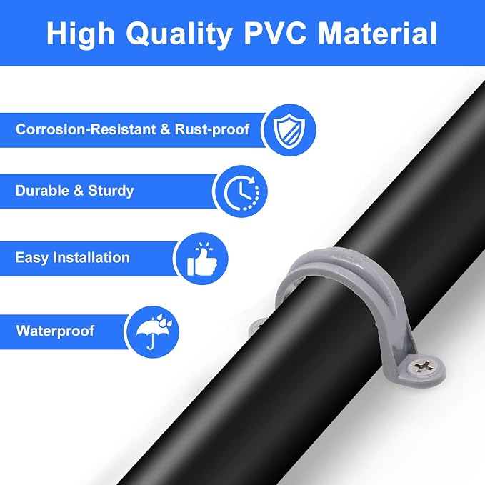 1-1/4 Inch PVC Pipe Strap, 2-Holes Conduit Pipe Clamps Plastic Pipe Supports - Image 4