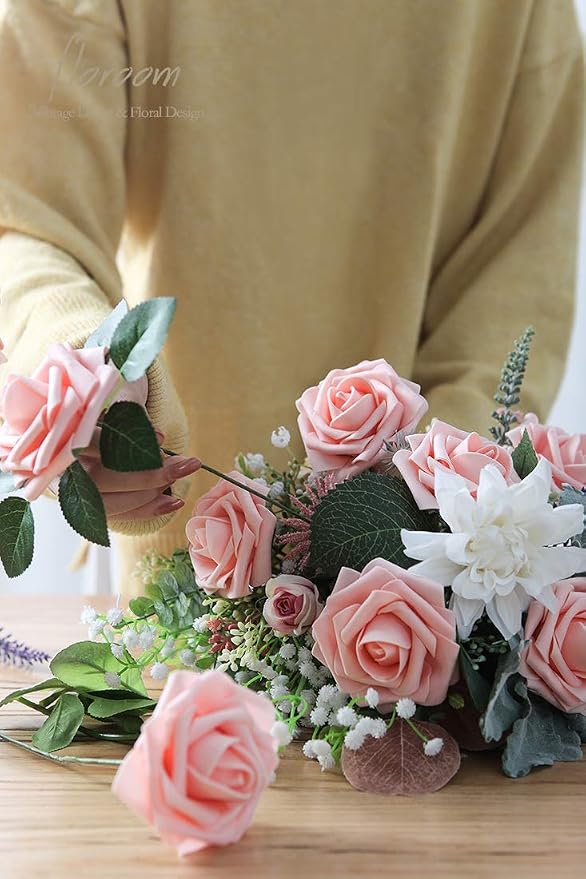 Artificial Flowers 25pcs Realistic Peach Pink Foam Fake Roses - Image 3