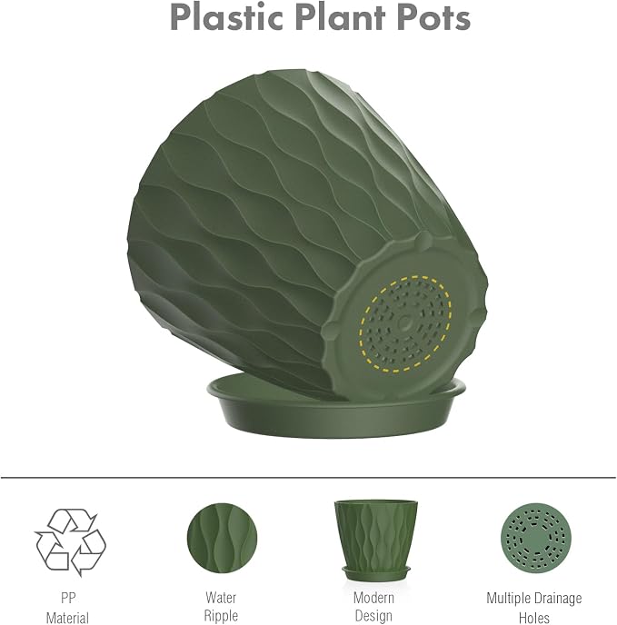 Meowell 4 inch Small Plastic Nursery Pots, Seedling Pots, 5 Set Water Ripples - Image 4