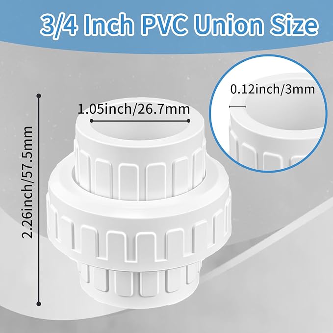 2 Pcs 3/4" PVC Union Pipe Fitting, 3/4 inch PVC Slip Union Coupling Adapter - Image 2