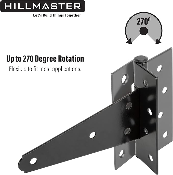 HILLMASTER 6 Inch T-Strap Heavy Duty Shed Door Hinges Gate Strap Hinges Black - Image 4