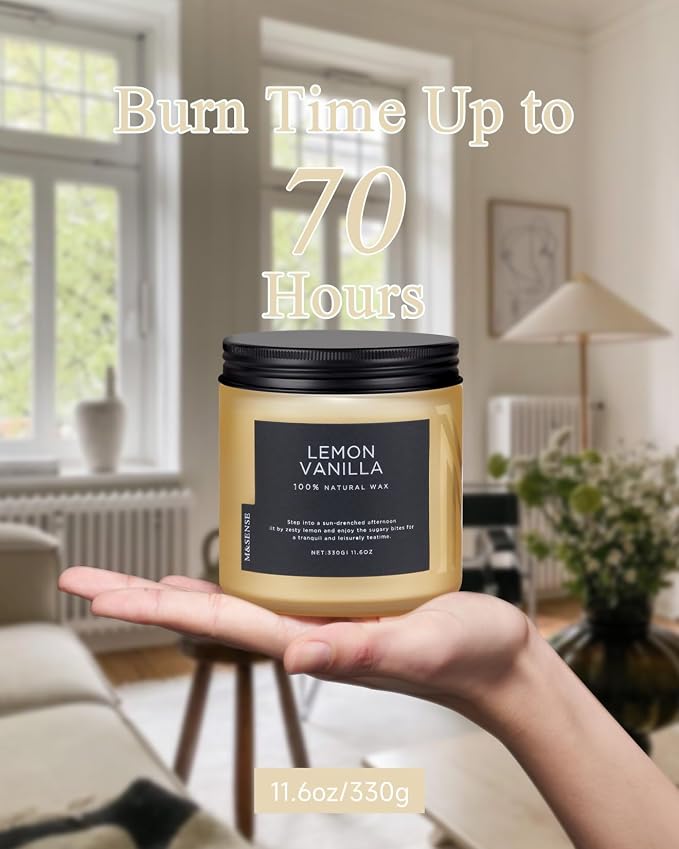 M&SENSE Lemon Vanilla Home Scented Candles, 11.6oz Organic Soy Wax | Natural - Image 4