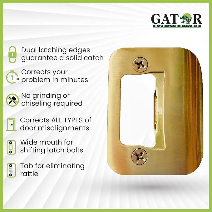 Gator Door Strike Plate 2-1/4" Latch Restorer, Bright Brass, No Chiseling - Image 6