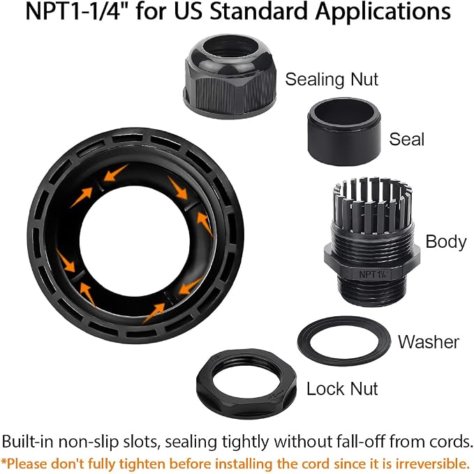5 Pack NPT 1-1/4" Cable Glands Waterproof Adjustable 24-32mm Cable Connectors - Image 4