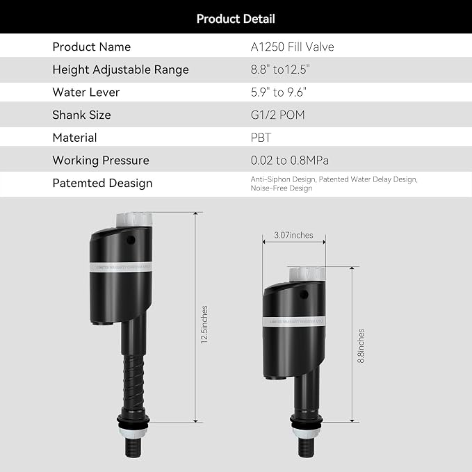R&T A1350 Quiet Toilet Fill Valve Toilet Universal Tank Parts Replacement - Image 8
