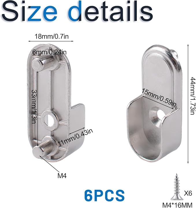 INCREWAY Oval Closet Rod Supports，6PCS Wardrobe Bracket Zinc Alloy Closet Rod - Image 2