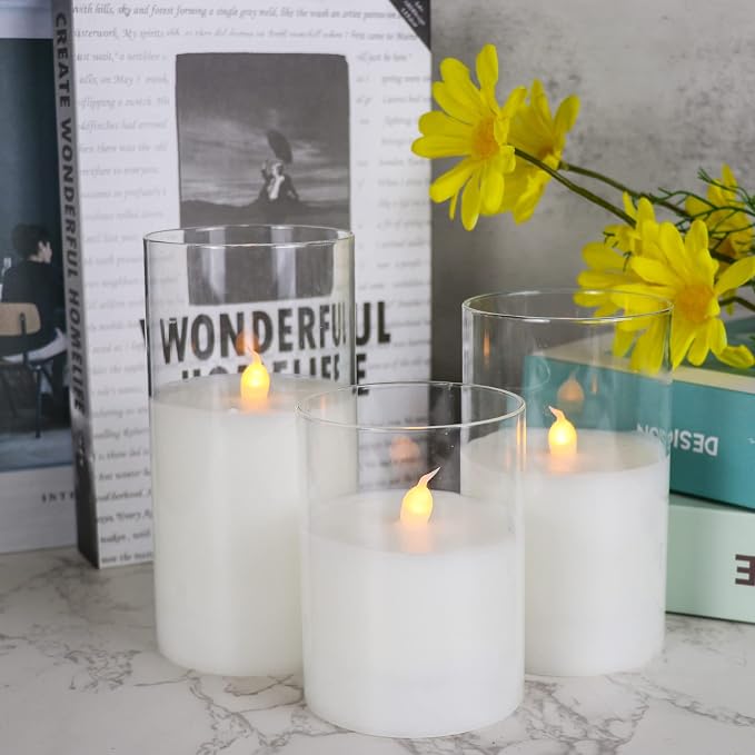 GenSwin Glass Flameless Led Candles Battery Operated Remote Timer Clear | - Image 4