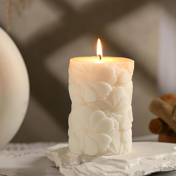Threlaco Ribbed Pillar Candle Decorative Candles Sculptured Pillar Candle 3.8 x by Threlaco
