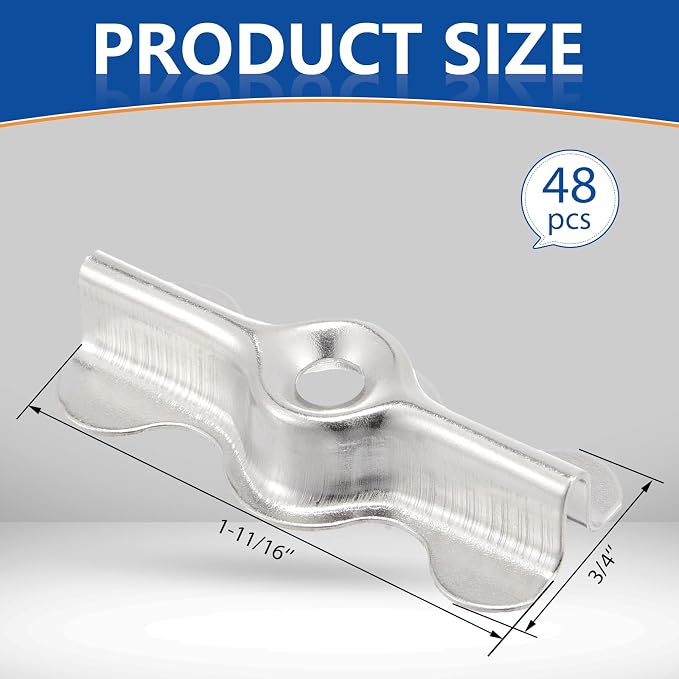 Blulu 48 Sets Flush Clips with Screws, Alloy Steel, Double Wing, Sliver | - Image 2