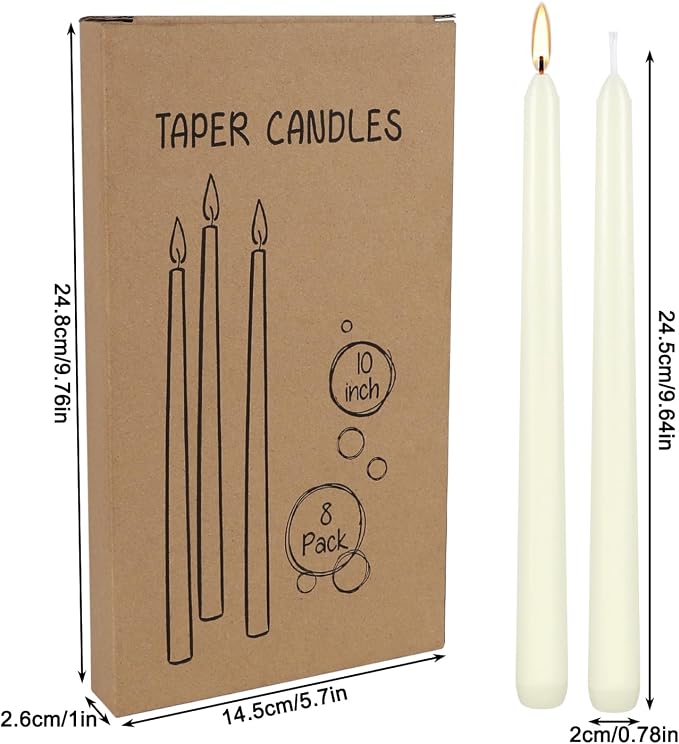 Howemon 8 Pack Ivory Taper Candles 10 Inch Tall 3/4 Inch Thick Burn 8 Hours - Image 2