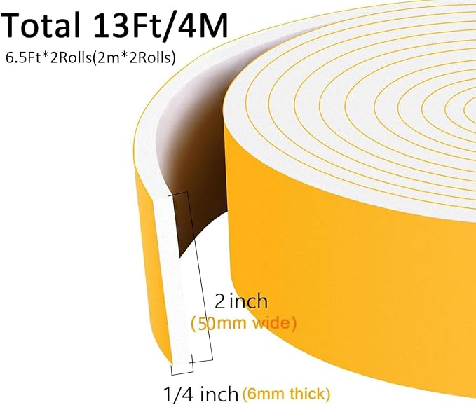 Extra Wide Foam Strip for Door & Windows, Self Adhesive 2x1/4in | Blocks Drafts - Image 4