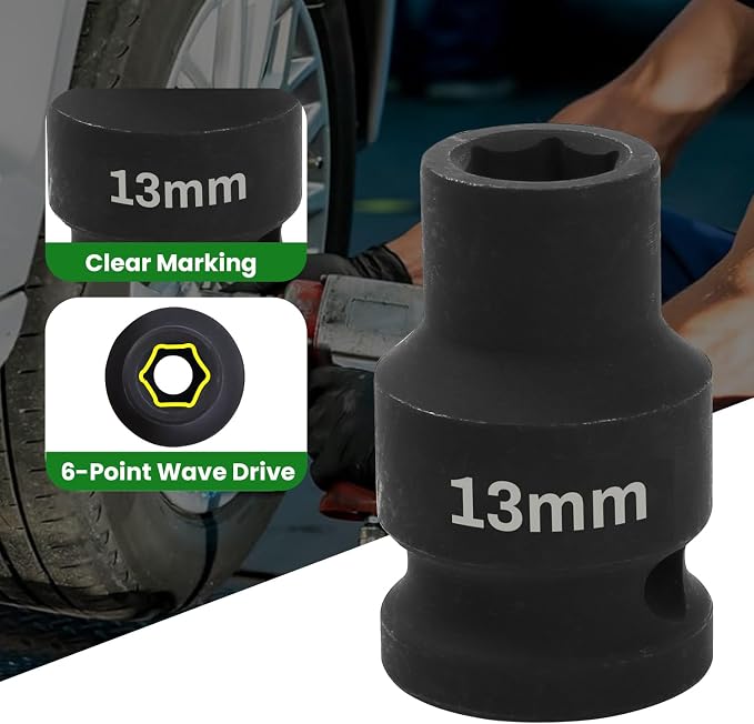 1/2" Drive 13mm Deep Impact Socket, 6 Point Chrome Molybdenum Steel Heavy Duty - Image 3