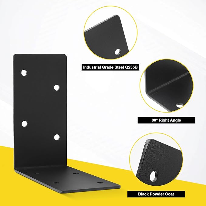 4 Pcs 6"x6"x3" L Right Angle Bracket, 3MM Heavy Duty Steel | 90 Degree Corner - Image 5