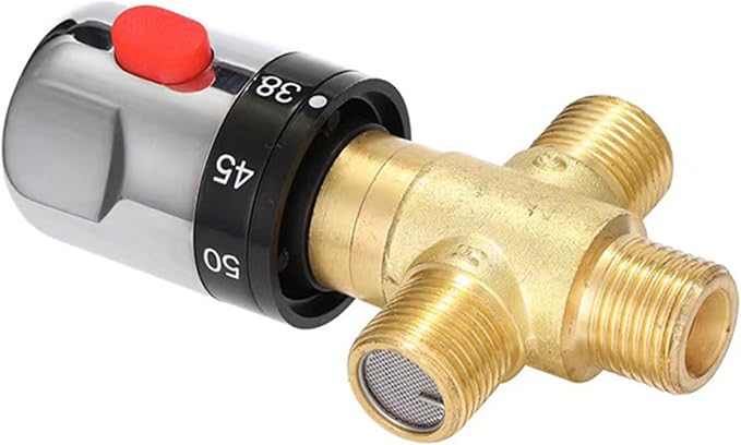 Water Mixing Valve, Thermostatic Mixing Valve 3-Way Adjustable Brass 1/2" Water - Image 7
