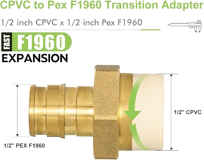 5 Pack 1/2" Pex-A x 1/2" CPVC Transition Adapter Heavy Duty Brass Barb PEX - Image 2