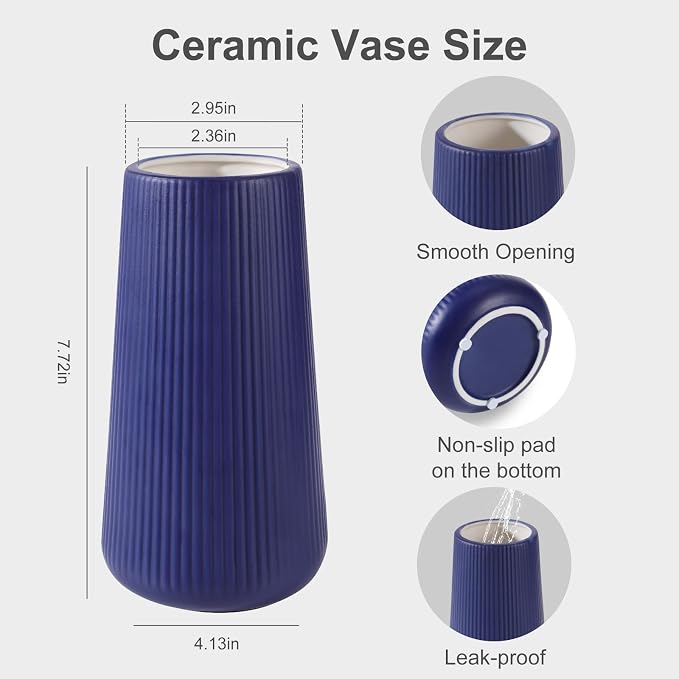 Navy Blue Ceramic Vase, GUKJOB Small Cute Flower Vase - Image 6