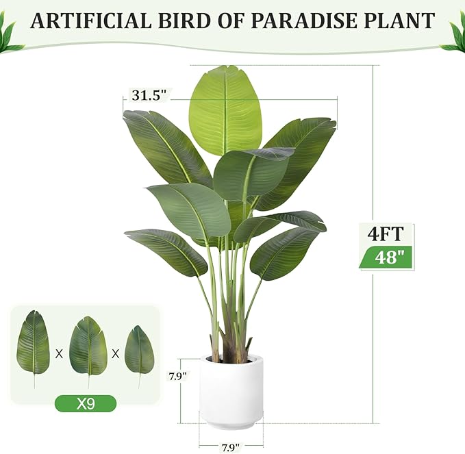 Artificial Bird of Paradise Plant 4Ft Tall Fake Tropical Palm Tree Large Fake - Image 4