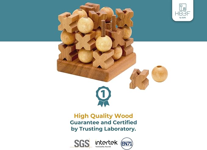 BSIRI 3D Wooden Tic Tac Toe Rustic Coffee Table Decor Unique Gifts - Image 2