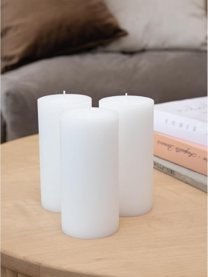Large Pillar Candles 3x6 Inch – Set of 3 Unscented Dripless White Candles - Image 4