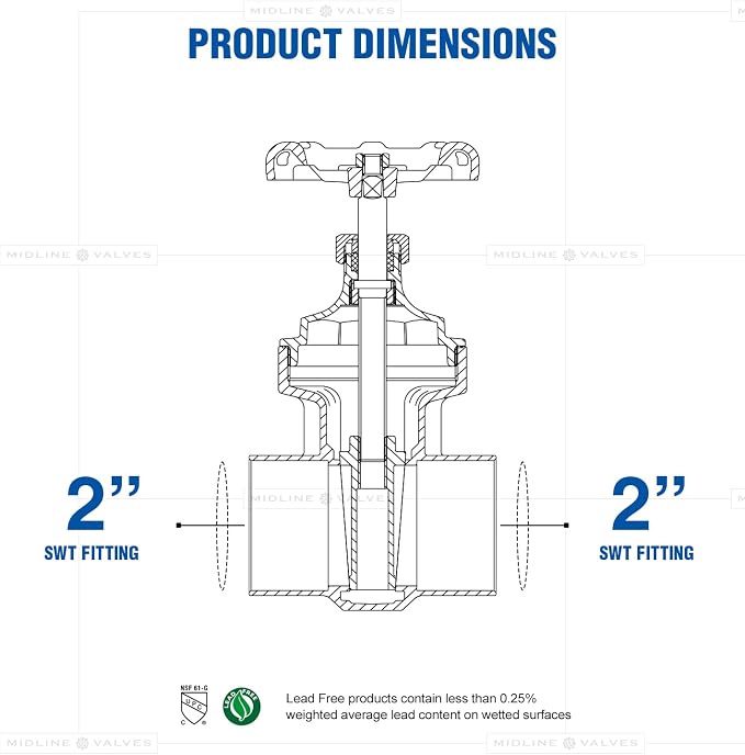 Midline Valve 427D224-5 Gate Valve, Lead Free, 2 in. Sweat Connection, Cast - Image 3
