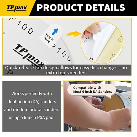 6-Inch 320-Grit Gold PSA Sanding Discs, 50 Pack – Pro-Grade Self-Adhesive - Image 3