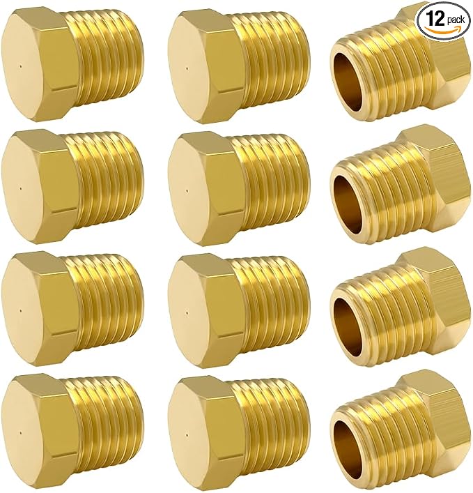 Hooshing 12PCS Brass Pipe Fittings 1/4" NPT Male Outer Hex Head Pipe Plug by Hooshing