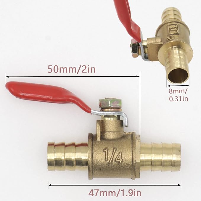 2-Pack 5/16 Inch Brass Ball Valve, 8mm Hose Barb - Image 4