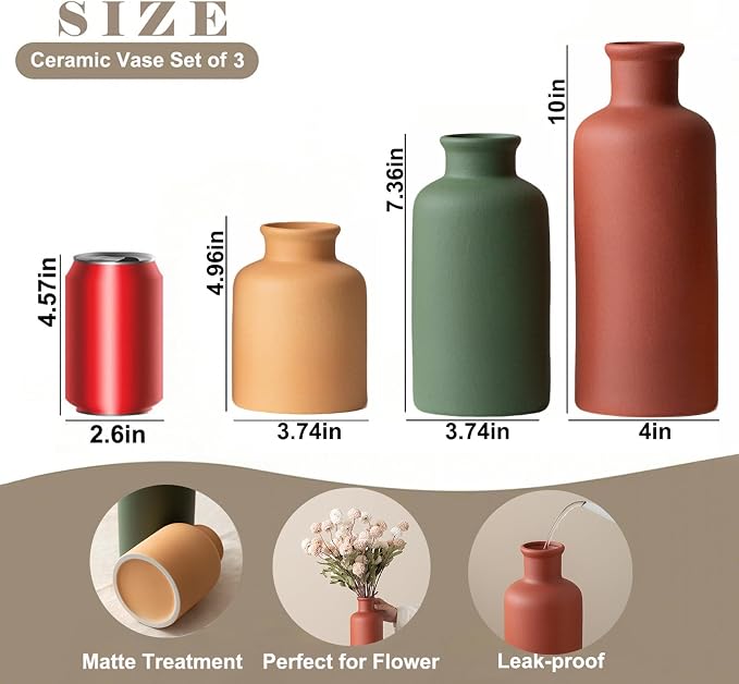 Large Modern Ceramic Vase Set of 3, Neutral Colors, Decorative Bottles - Image 7
