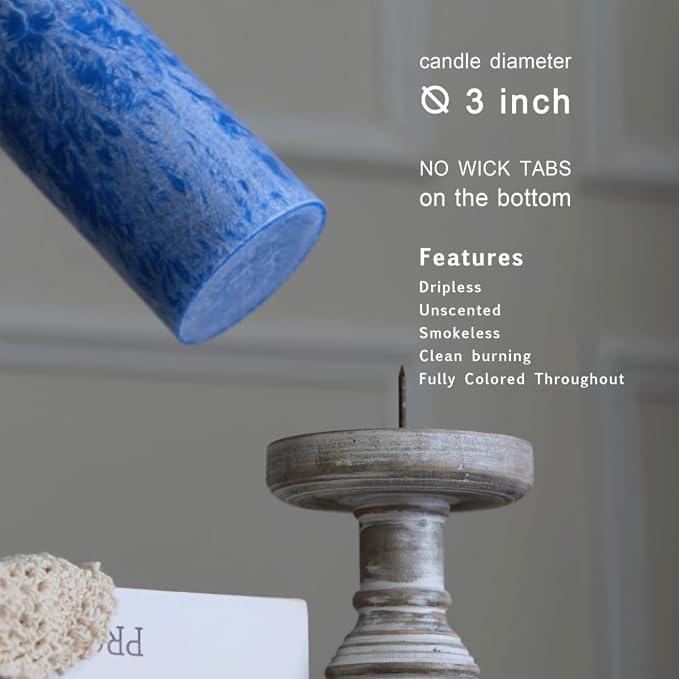 MOZEAL Hand-Poured, Unscented Blue Crystal Pillar Decorative Candles, Elegant - Image 2