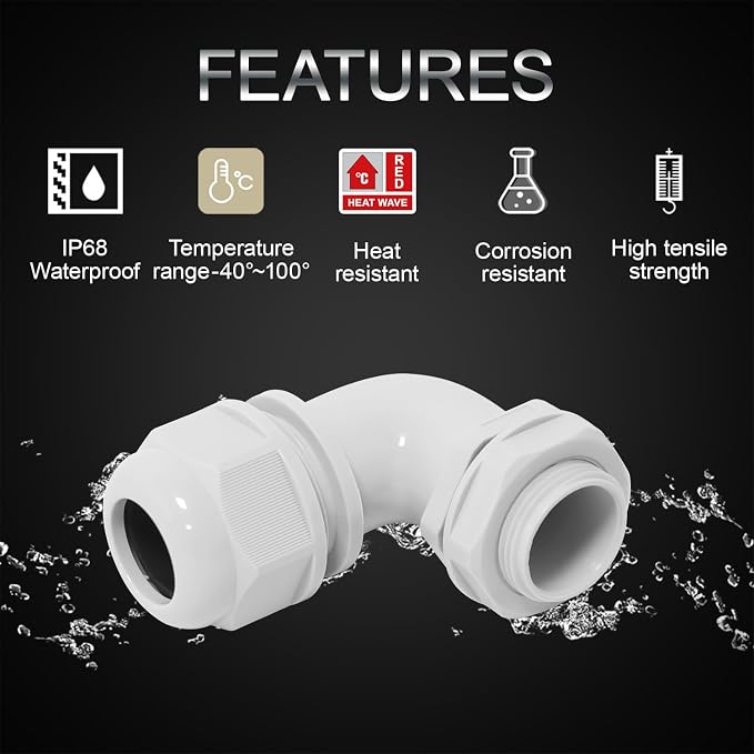 M12 Cable Gland, 90 Degree Adjustable 4-8mm Strain Relief, Cord Connectors - Image 3