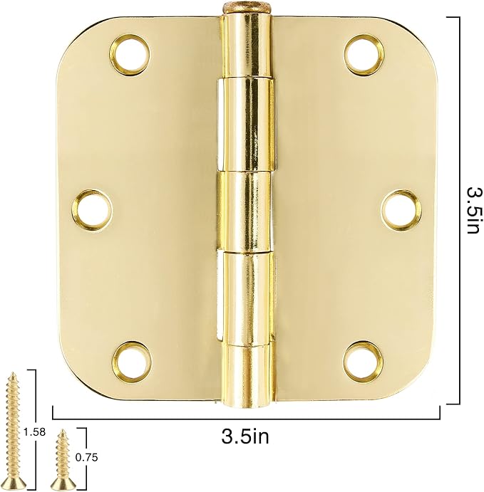 Door Hinges Polished Brass 3.5 Inch Door Hinges Gold 30 Pack 5/8" Radius - Image 2