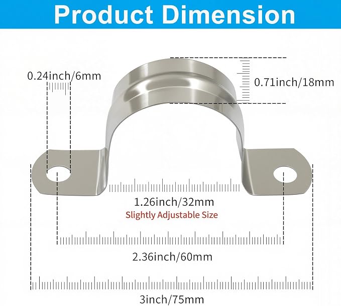 BokWin 32 Pcs M32 U Shaped Bracket Clamps, 1-1/4 Inch | 304 Stainless Steel - Image 2