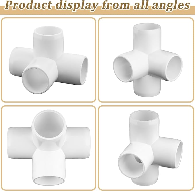 12-Pack 3/4" PVC Fittings 4 Way, Furniture Grade 3/4 Inch PVC Pipe Fittings 4 - Image 6